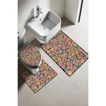 Modern Desenli Dijital Baskı 3 Lü Banyo Paspas Takımı Yıkanabilir Kaymaz Tabanlı Klozet Takımı Klz0059 Renkli