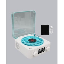 3-ü-1 - 462 - Gece Işığı Bluetooth Hoparlör Dijital Saat Vintage Plak - Muratech - Çalar Tasarımlı