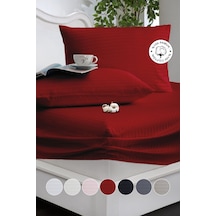 %100 Pamuk Çizgili Saten Tek / Çift Kişilik Lastikli Çarşaf Seti 100x200 160x200 180x200 Bordo