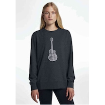 Drawing Classic Guitar Baskılı Füme Antrasit Kadın Sweatshirt