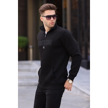 Madmext Siyah Baskılı Fermuar Detaylı Sweatshirt 6003 Siyah