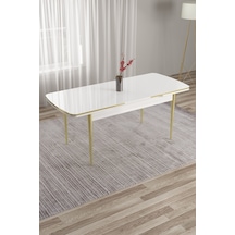 Canisa Nira Serisi 70x114 Mdf Açılabilir Gold Detay Mutfak Masası Beyaz Masa Gold Ayak