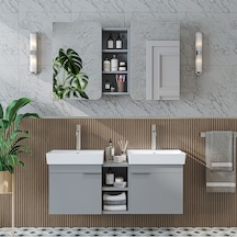 Likya 2 Kapaklı Ve Açık Raflı Mdflam 2 Lavabolu 120 Cm Kül Gri