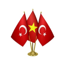 Masa Üstü Vietnam Bayrağı Türk Bayrağı Üçlü Pirinç Direk Masa Bay