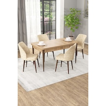 Arel Meşe Desen 80x132 Açılabilir Mdf Masa Yemek Odası Takımı, Mutfak Takımı 4 Adet Sandalye Meşe Masa - 4 Krem - Ceviz Ayak