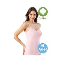 Tezzgelsin Kadın 6'lı İp Askılı Dantel Detaylı Raporlu Ribana Atlet Pembe