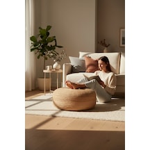 Akayev Nature Hasır Jüt Büyük Yuvarlak Yassı Puf 60x20 Cm Çok Renkli