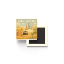 Suudi Arabistan - Saudi Arabia - Paper Cut Art - Baskılı Buzdolap Magneti Kare - 9x9 Cm