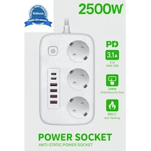 Akım Korumalı Priz Ve Masaüstü Şarj İstasyonu Kablosuz 3 Priz ,4 Usb, 2 Type-c Girişli 2 Metre 2 M