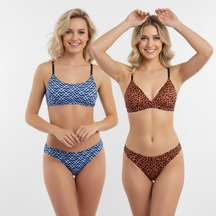 Bonbon Kadın Balensiz Desteksiz Scoop Bralet Sütyen Ve Slip Külot 2'li Takım Bb2281 Leopar