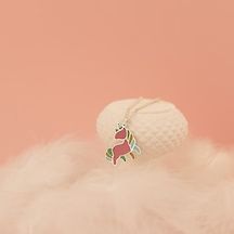Dkmn Silver 925 Ayar Gümüş Mineli Unicorn Kolye Pembe
