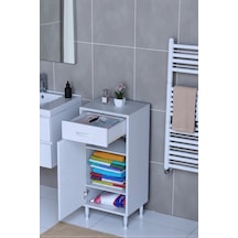 Eliusta Taha 40 Cm 3 Bölmeli Beyaz Çok Amaçlı Dolap 2 Raflı Banyo Mutfak Dolabı 40x88x32,5 Cm Düzenleyici Beyaz