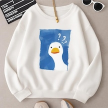 Benroma 3 İplik Penye Ördek Baskılı Unisex Sweatshırt Beyaz