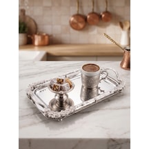 Yumeo Mila Dikdörtgen Aynalı Kulplu Gümüş Söz Nişan Ve Kız İsteme Tepsisi Çeyizlik Lüks Sunum 33x18 Cm