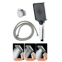 Aqua Kare 3 Fonksiyon Duş Başlığı , Duş Hortumu Ve Mafsal Duş Set Krom