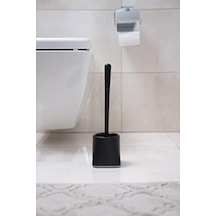 Silikon Klozet Wc Tuvalet Fırçası Siyah Kare Açık Ahşap