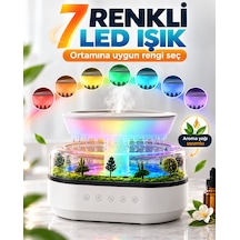 Yağmur Damlası Efektli Aroma Difüzör Hava Nemlendirici Orman Manzaralı Dekoratif Esansiyel Yağ Uyumlu Dokunmatik Tuşlu Ofis Yatak Odası