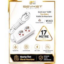 Viko İkili Grup Priz 17 Metre Beyaz 3x1,5 Kablolu Uzatma Kablosu 15 M Ve Üzeri