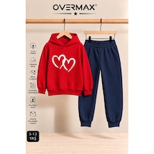 Overmax Çift Kalp Baskılı Çocuk Kapüşonlu Sweatshirt Eşofman Takımı 3-12 Yaş Kırmızı Üst-lacivert Alt - 923598938 Kırmızı Üst-lacivert Alt
