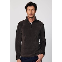 Tudors Erkek Dik Yaka Tüylenme Yapmayan Soğuk Geçirmez Standart Fit Rahat Kesim Füme Polar Sweatshirt-30136-füme Füme