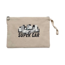 Süper Car Lamborghini Krem Clutch Astarlı Cüzdan / El Çantası