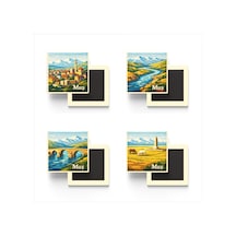 Muş - 4'lü Memleket Seti - Baskılı Buzdolap Magneti Kare - 9x9 Cm - 4 Adet