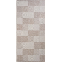 Cool Halı Grande 01 Bej Balkon Kilimi Dama Desen Halı İnce Antre Halısı Kaymaz Tabanlı Mutfak Kilimi