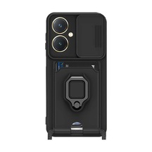 Vivo Y27 Kılıf Zuma Kartvizitli Yüzüklü Silikon - Siyah 0.2M-Çok Renkli