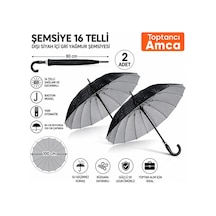 Toptancı Amca 2 Adet Şemsiye Toptan Şemsiye İçi Gri Baston Şemsiye Unisex Yağmur Şemsiyesi Siyah
