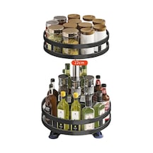 Tcherchi Mutfak Tezgahı Depolama Rafı, Döndürülebilir Ayarlanabilir 2 Katlı Baharat Rafı Siyah