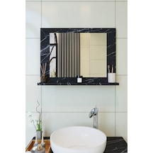 Makbulce Yakut Raflı Dresuar Banyo Aynası 60 x 45 Mermer Beyaz - Siyah