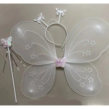 Şık Beyaz Kanadı Tacı Ve Sopası 50x37 Cm Parti Aksesuarı
