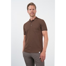 Kahverengi Polo Yaka Kısa Kol Cepli Comfort Fit Pamuklu Tişört 1011260155 Koyu Kahverengi