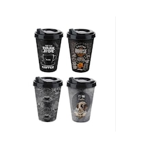 4 Adet Kahve Bardağı - Kapaklı Desenli 400ml Renkli