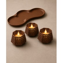 Bezos 3d Baskı Dekoratif Mumluk Seti - Desenli Tealight Ve Masaüstü Aydınlatma Objesi-kahverengi Agc