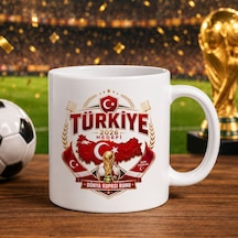 Bk Gift Türkiye Taraftar Temalı Dünya Futbol Kupası Tasarımlı Beyaz Kupa Bardak-2 Tek Yürek Milli Takım Ruhu