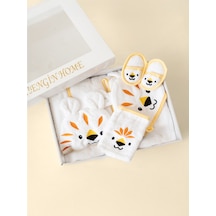 %100 Pamuk Kutulu Hediye Yenidoğan/bebek Bornoz Seti 4 Parça / Kelebek Kar Beyaz