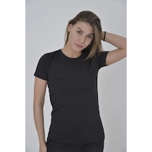 Kadın Omuz Fileli T-shirt Kısa Kol Bisiklet Yaka Slimfit Tişört - Siyah Siyah