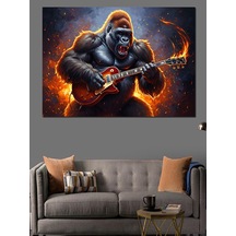 Elektro Gitar Çalan Güçlü Goril Dekoratif Kanvas - Mdf Ahşap Tablo