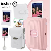 Fujifilm Instax Mini Link 2 Yazıcı + 10'lu Mini Film + Deri Kılıf + Albüm Çerçeve + Kıskaçlı Stand Pembe