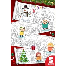 Sinaticaret Yılbaşı Boyama Kağıdı Rulosu, 5 Metre X 45 Cm, Çocuklar İçin Yeni Yıl Temalı Dev Boyama Kağıdı, Kardan Adam Ve Ren Geyiği Desenli
