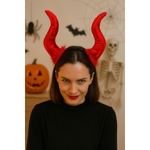 Cadılar Bayramı Malefiz Maleficent Kırmızı Boynuzlu Taç Kostüm Aksesuarı