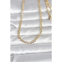 Cm 14k Gold Renk Yassı Oval Zincirli Model 60 Cm Kadın Kolye Karışık Renk