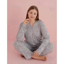 Pijamerry Kadın Büyük Beden Dantel Yaka Bambu Uzun Kol Pijama Takımı 5074 - 1 Adet 001