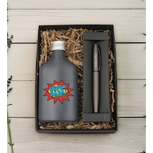 Bk Gift Kişiye Özel İsimli Baba Temalı Antrasit Tasarım Cam Şişede Kolonya 200 Ml Ve Metal Roller Kalem Hediye Seti-5, Babaya Hediye, Babalar Günü Hed