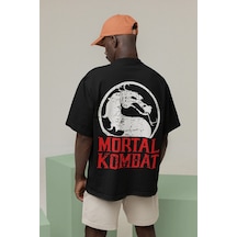 Ejderha Mortal Kombat Baskılı Unisex Oversize Anime Tişört Siyah
