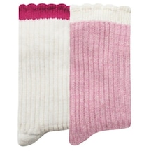 2Li Kalın Kışlık Yün Ve Kaşmir Karışımlı Kadın Çorabı Krem/Pembe