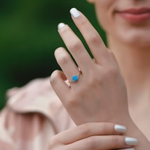 Kadın Mavi Opal Queen Altın Yüzük