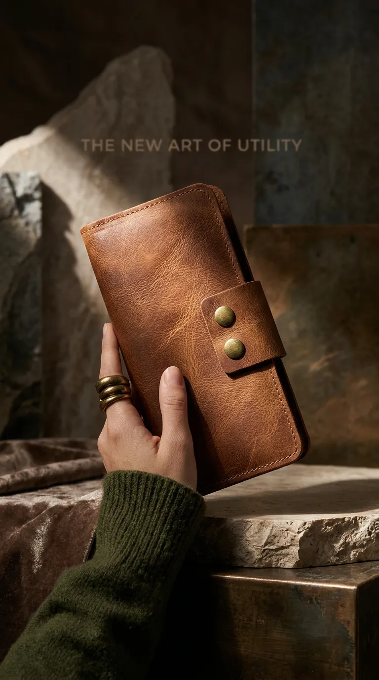 Natderi %100 Hakiki Deri Çıtçıtlı El Portföyü Cüzdan Telefon Bölmeli Cüzdan - 9x19 Cm Taba & Acı Kahve