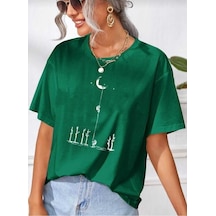 Kozia Outdoors Aya Tırmanan Astronot Baskılı Oversize Basic O Yaka Unisex T-shirt Yeşil